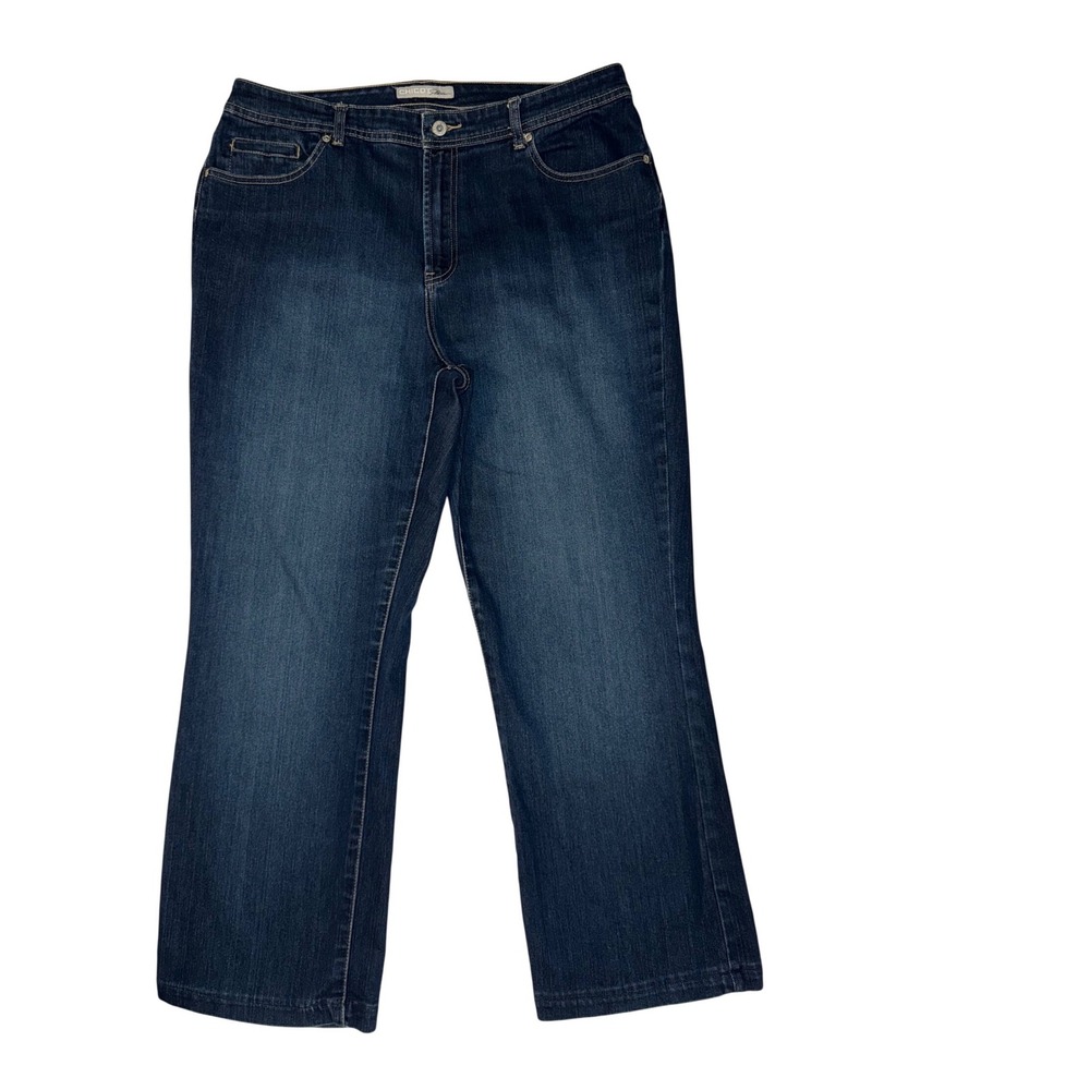 Chicos Platinum Dark Blue Wash Straight Leg Denim Jeans Chico Size 3, US 16